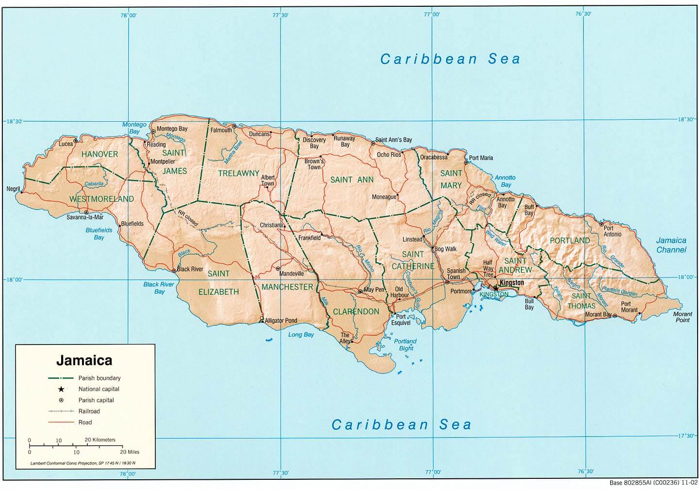 physical map of jamaica